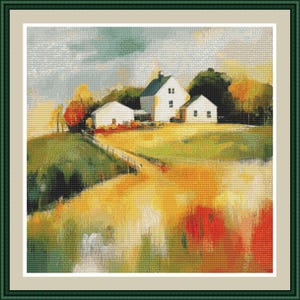 Impressionist Landscape 1. Counted cross stitch pattern in PDF format, Landscape, Meadow, Home decor, Cross stitch chart, PDF pattern.