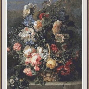 An Abundant Still Life of Flowers - Cross stitch pattern PDF, Floral pattern, Cross stitch, Embroidery chart, Flowers, Needlepoint pattern.