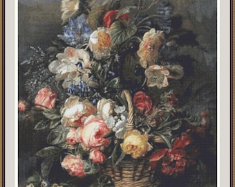 An Abundant Still Life of Flowers Cross Stitch Pattern PDF: Vintage Embroidery PDF Chart.