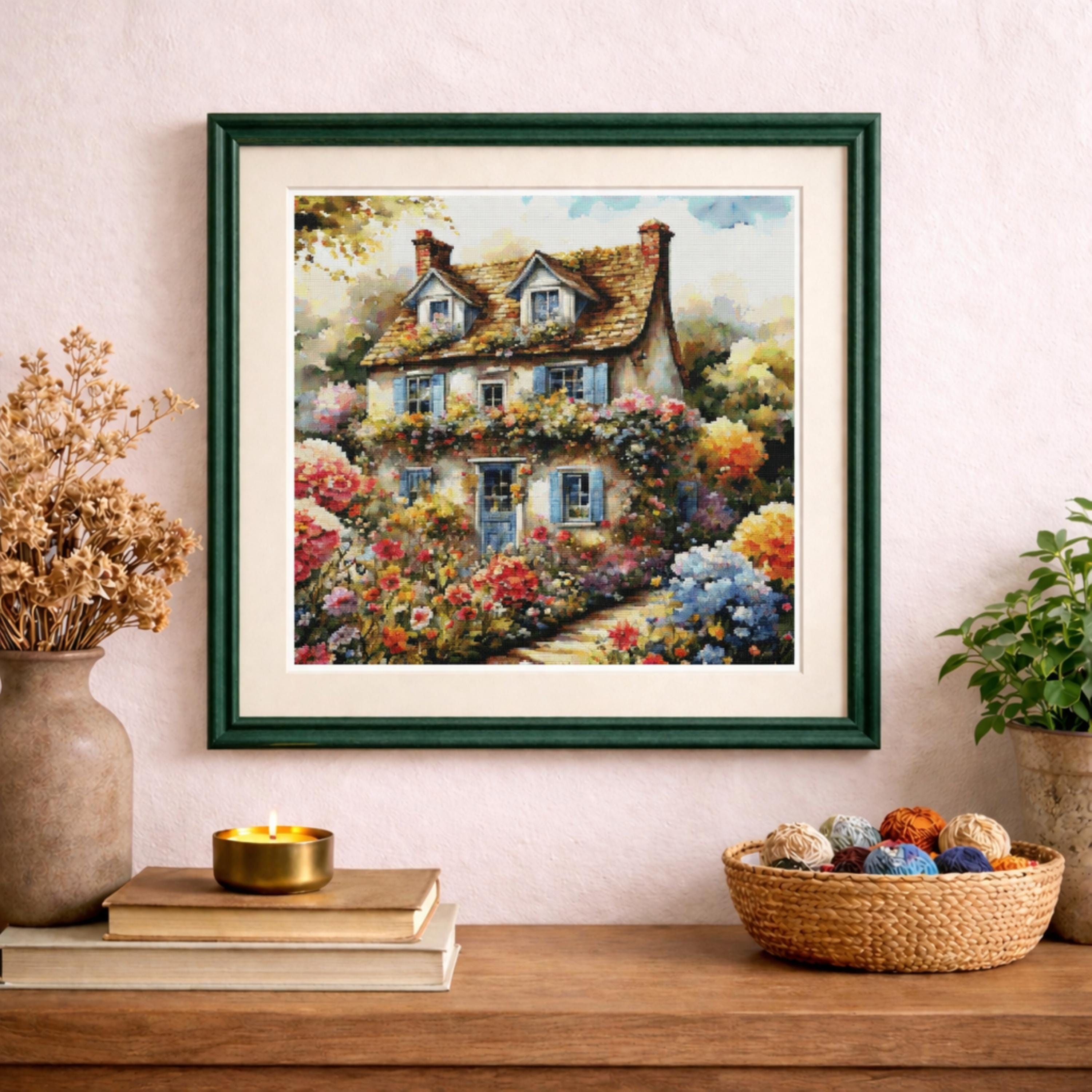 Flower Cottage Cross Stitch Pattern, Spring Garden House Embroidery PDF ...