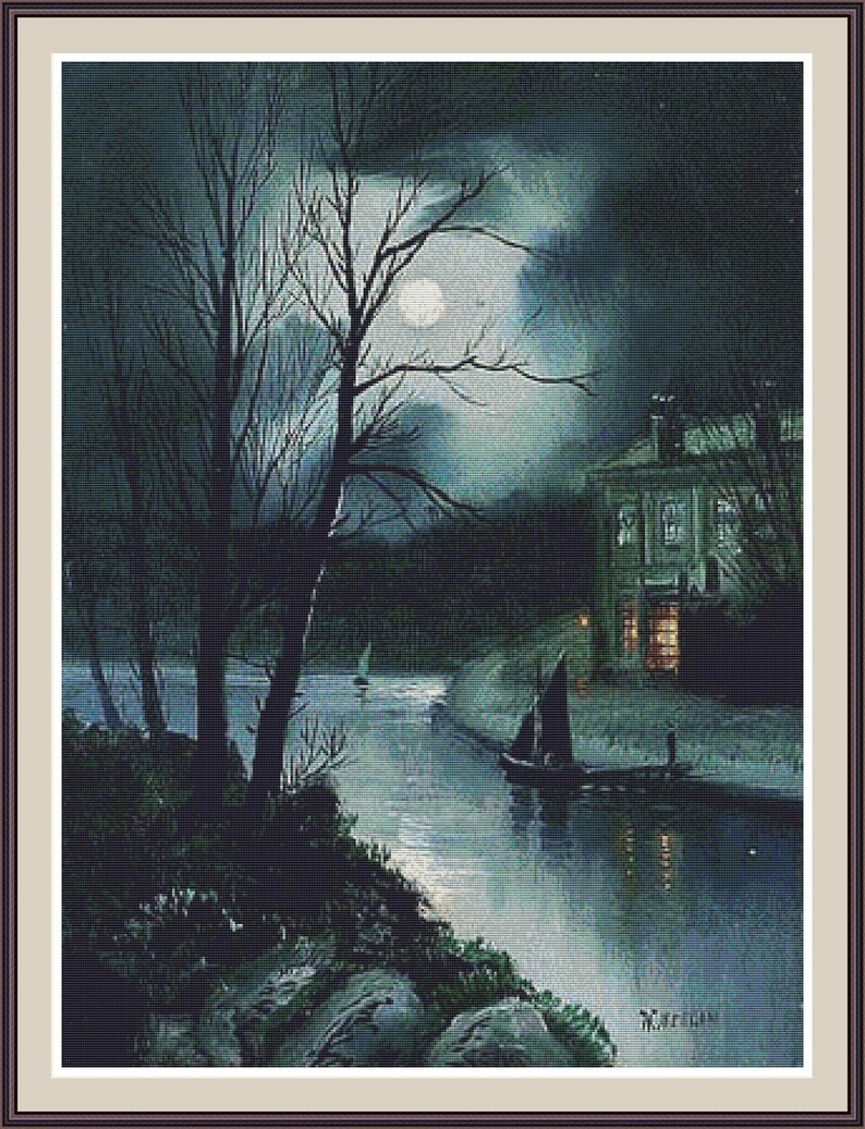 Cross stitch pattern Cross stitch Counted cross stitch Cross stitch supply Embroidery pattern PDF pattern House by a Moonlit River