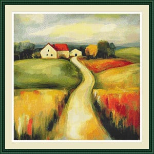 Impressionist Landscape 4. Counted cross stitch pattern in PDF format, Landscape, Meadow, Home decor, Cross stitch chart, PDF pattern.