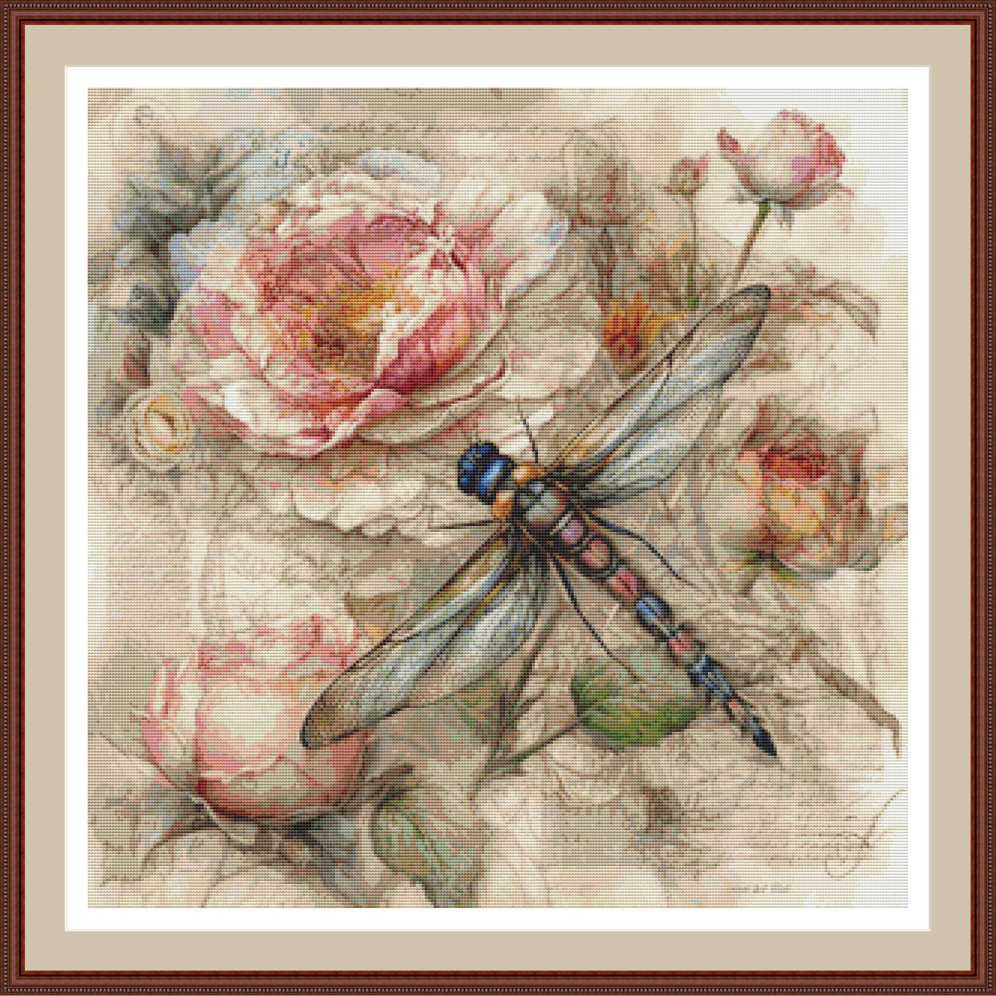 Flowers and Dragonfly. Cross stitch pattern, Counted cross stitch, Hand embroidery pattern, PDF cross stitch, Cross stitch, PDF pattern.