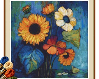 Sunflower Bloom Garden Cross Stitch Pattern PDF