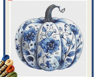 Kruissteekpatroon Delfts blauwe bloemen pompoen pdf