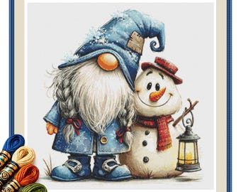 Red Hat Snowman and Gnome Cross Stitch Pattern PDF, Winter Instant Download
