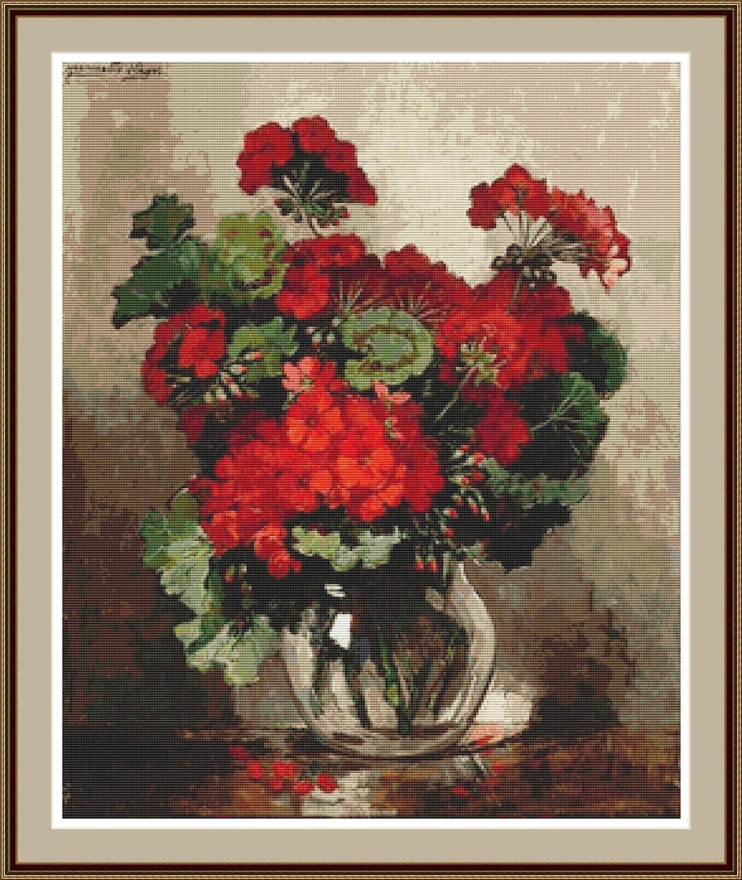 Red Geraniums Cross Stitch Pattern: Floral Home Decor (PDF Pattern) - Etsy