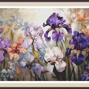 Irises 1. Cross stitch pattern, Counted cross stitch, Hand embroidery pattern, PDF cross stitch, Cross stitch, PDF pattern
