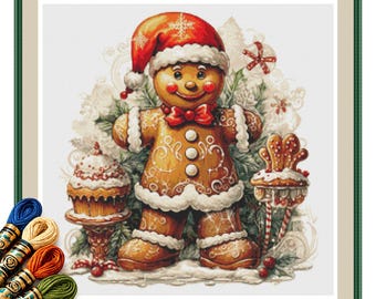 Festive Gingerbread Man Cross Stitch Pattern PDF, Christmas Baking Decor