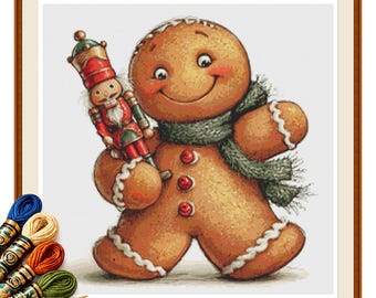 Gingerbread Man with Christmas Nutcracker Cross Stitch Pattern PDF
