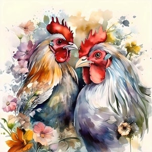 Rooster and Hen 2, Cross stitch pattern, Counted cross stitch, Hand embroidery pattern, PDF cross stitch pattern, Cross stitch chart