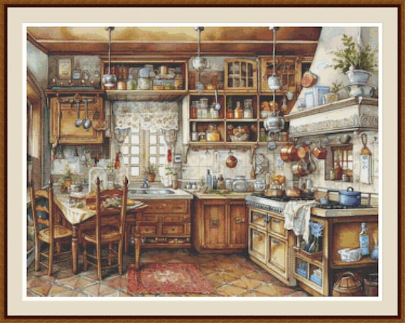 Old Kitchen 1 Cross Stitch Pattern, Vintage Rustic Kitchen Decor