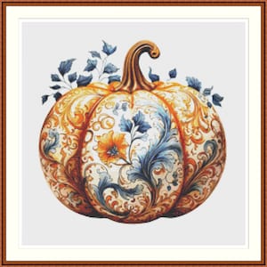 Pumpkin 6. PDF Cross stitch pattern, Halloween pumpkin, Home decor, Hand embroidery, Cross stitch chart, PDF pattern.