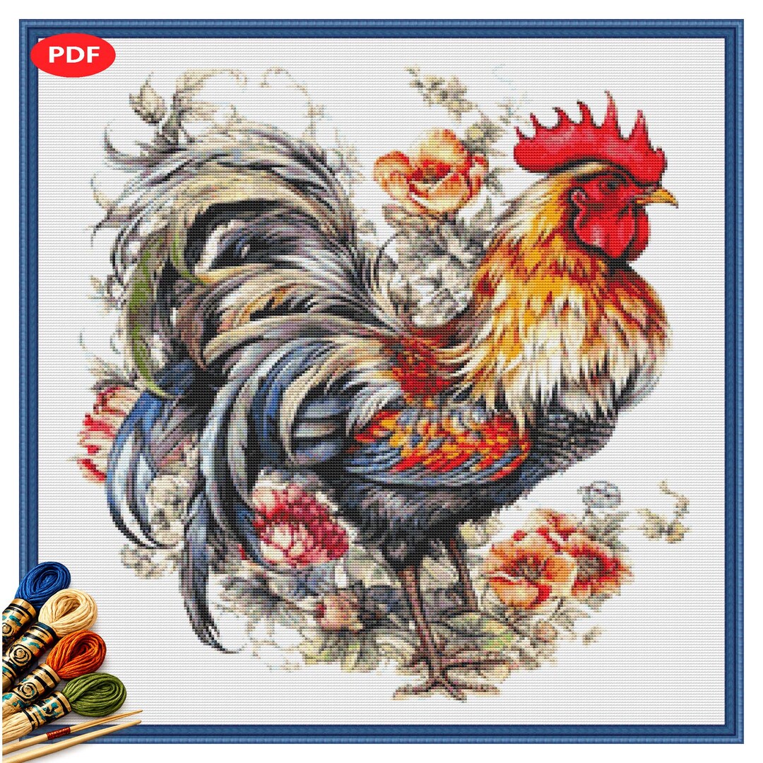 Colorful Rooster Cross Stitch Pattern No2: Country Farm Animal PDF ...