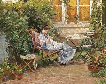 Relaxing in the Garden - Cross stitch pattern - Counted cross stitch - Hand embroidery pattern - PDF format pattern - Cross stitch supply