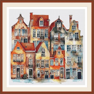 Amsterdam Houses 2.  Cross stitch pattern PDF, Cottages,, Embroidery chart, Houses pattern, Home decor.