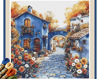 Blauw herfstdorpspad kruissteekpatroon pdf