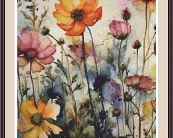 Wildflowers 2 Cross Stitch Pattern:  Elegant Floral Embroidery PDF.