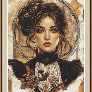 Sepia Lady 1. PDF Cross stitch pattern, Beautiful lady, Modern pattern, Home decor, Cross stitch chart,