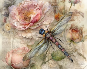 Flowers and Dragonfly. Cross stitch pattern, Counted cross stitch, Hand embroidery pattern, PDF cross stitch, Cross stitch, PDF pattern