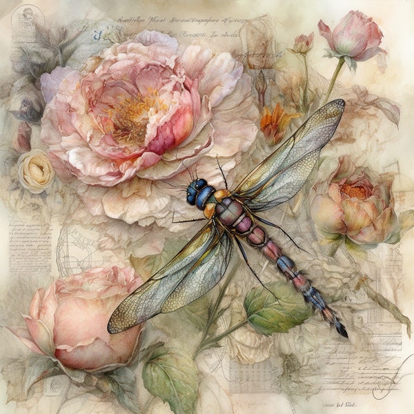 Flowers and Dragonfly. Cross stitch pattern, Counted cross stitch, Hand embroidery pattern, PDF cross stitch, Cross stitch, PDF pattern