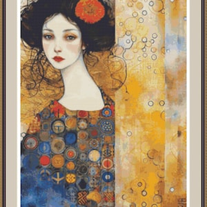 Art Deco Lady 1. Cross stitch pattern PDF, Art deco pattern, Figure chart, Hand embroidery, Needlepoint pattern, Floral pattern.