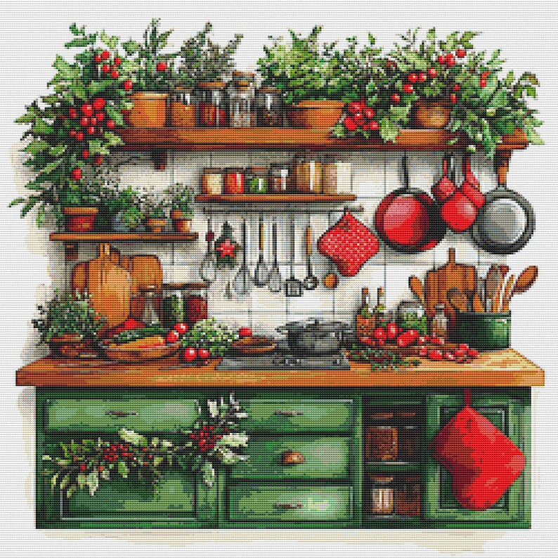 Holiday Kitchen Pantry Cross Stitch Pattern PDF, Christmas Embroidery Chart image 5
