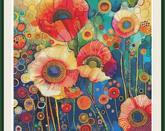 Colorful Flowers 1 Cross Stitch Pattern: Modern Hand Embroidery PDF Chart.