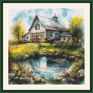 Granero junto al lago 4. Patrón de punto de cruz PDF, Granja, Lago, Patrón floral, Gráfico de bordado, Patrón digital, Gráfico de bordado, Punto de cruz