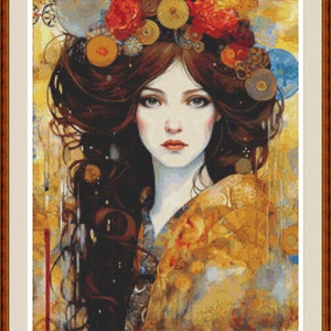 Art Deco Lady 4. Cross stitch pattern PDF, Art deco pattern, Figure chart, Hand embroidery, Needlepoint pattern, Floral pattern.