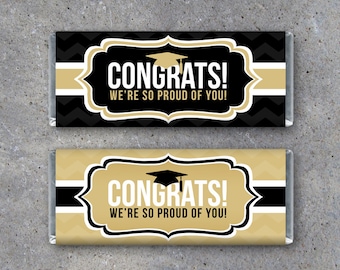 graduation thank you candy bar wrappers in black and gold etsy