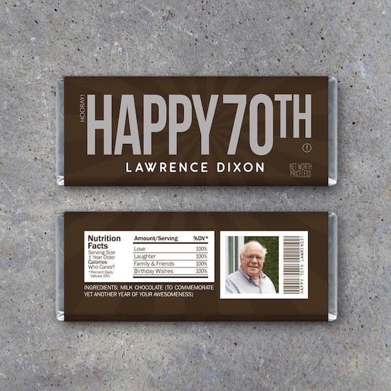 HAPPY 70TH Personalized Candy Bar Wrappers – Printable Birthday Hershey ...