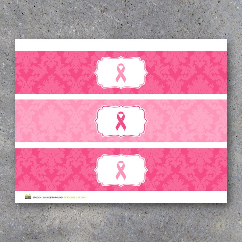 Breast Cancer Awareness Water Bottle Labels Printable DIY Etsy