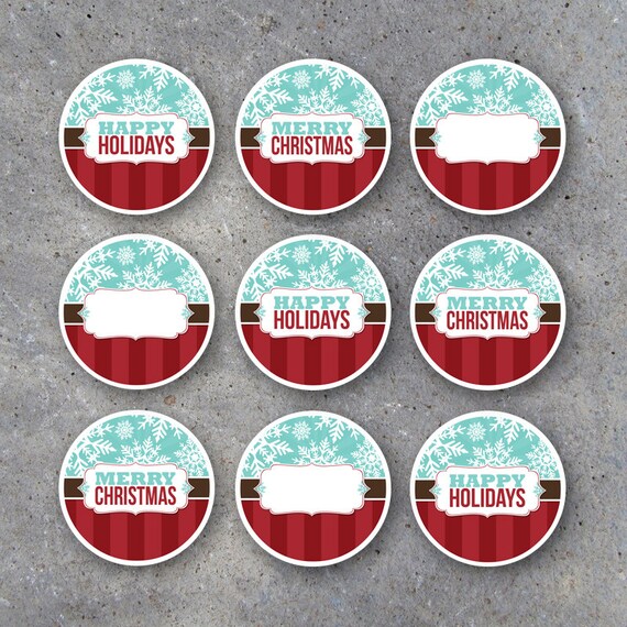 Happy Holidays AND Merry Christmas Circle Tags Printable Instant Happy Holidays AND Merry Christmas Circle Tags Printable Instant