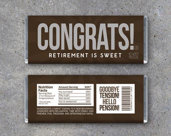 Retirement Candy Bar Wrappers – Printable Instant Download - Congratulations Happy Retirement Party Favors - CONGRATS Hershey Bar Gift Idea