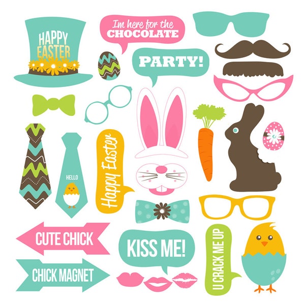 Easter Photo Booth Props Collection - Printable Instant Download - Party Decor - DIY Easter Photo Props - Easter Party Ideas - Bunny - Chick