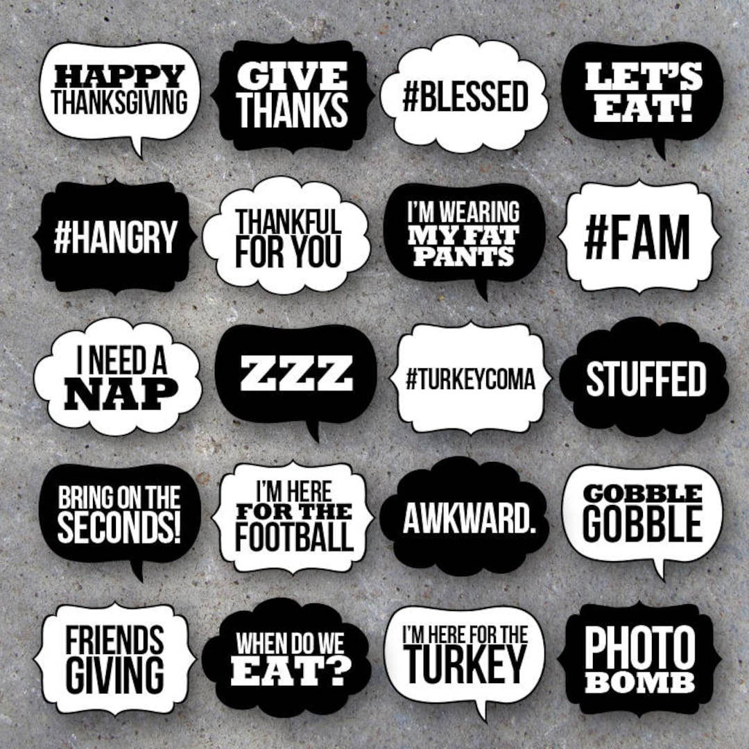 Thanksgiving Talk Bubbles Photo Booth Props Collection Printable Speech Bubbles Black &amp; White ...