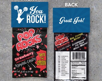 Cheerleading YOU ROCK Treat Toppers for Pop Rocks – Printable "Good Luck" & "Great Job" Red and Blue Gift Tags for Locker Treats-Cheer Gifts