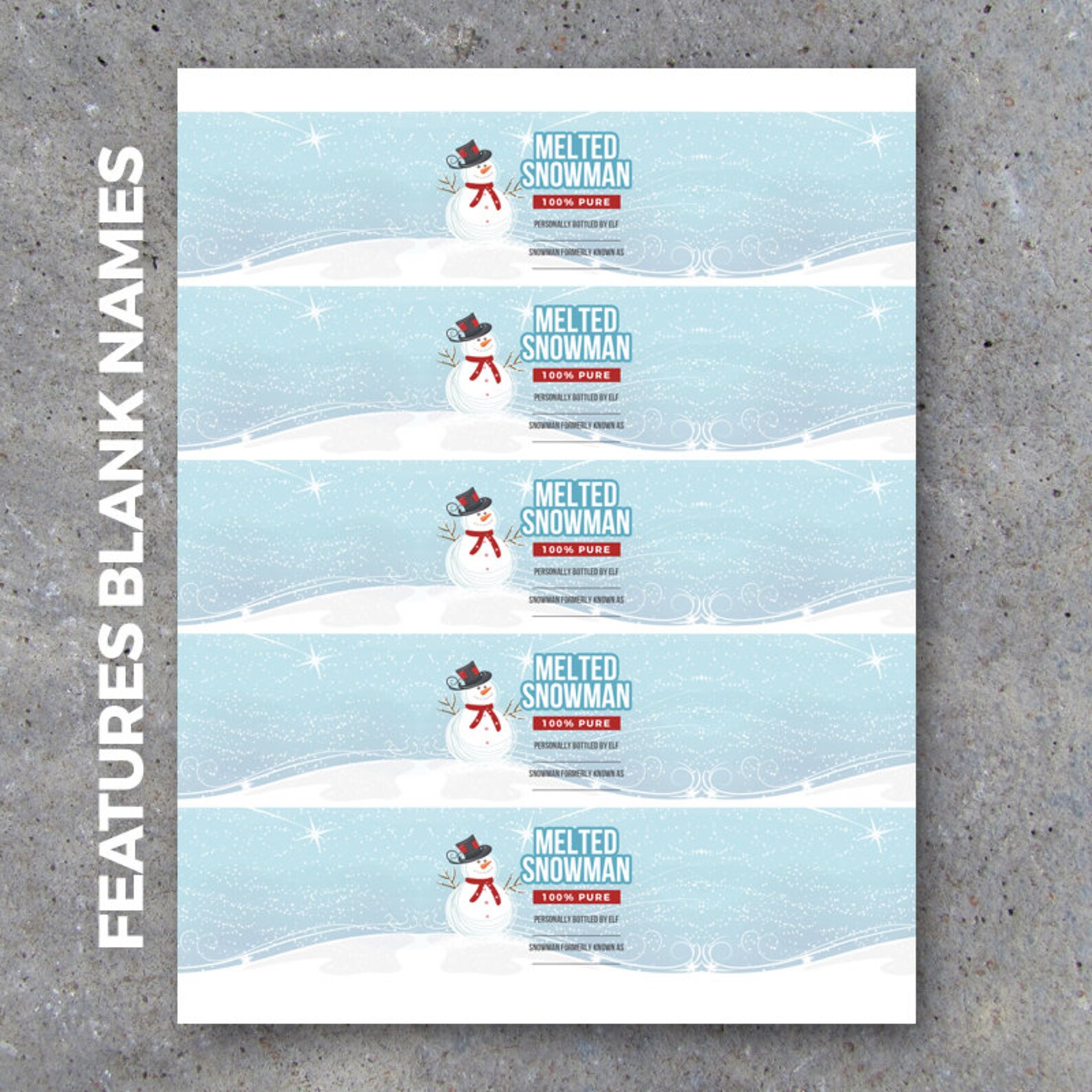 Melted Snowman Water Bottle Label Printable Instant Download - Etsy
