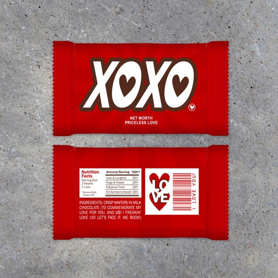 XOXO LOVE YOU Candy Bar Wrappers Printable Instant Download