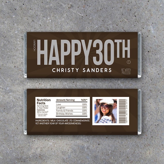HAPPY 30TH Personalized Candy Bar Wrappers – Printable Birthday Hershey ...