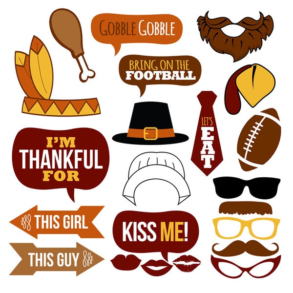 Thanksgiving Photo Booth Props Collection–Printable Instant Download–Photo Booth Props for Thanksgiving Day parties and School parties!