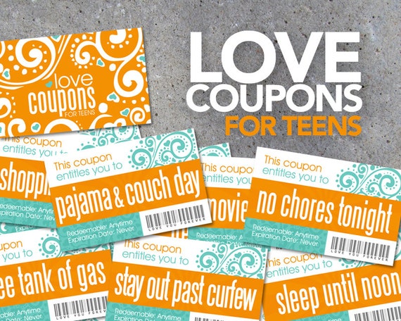 Love Coupons FOR TEENS Printable Instant Download Printable Coupons 