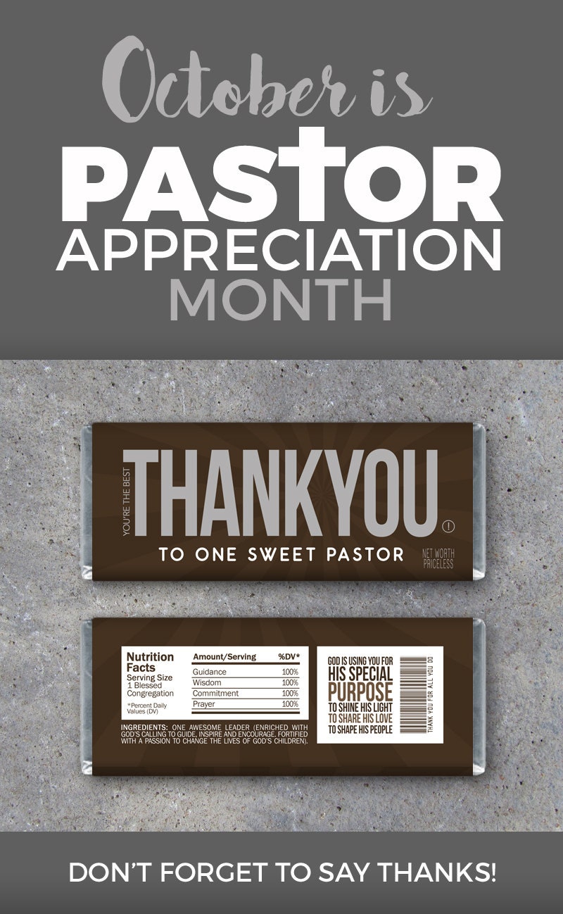 THANK YOU Pastor Appreciation Candy Bar Wrappers Printable - Etsy
