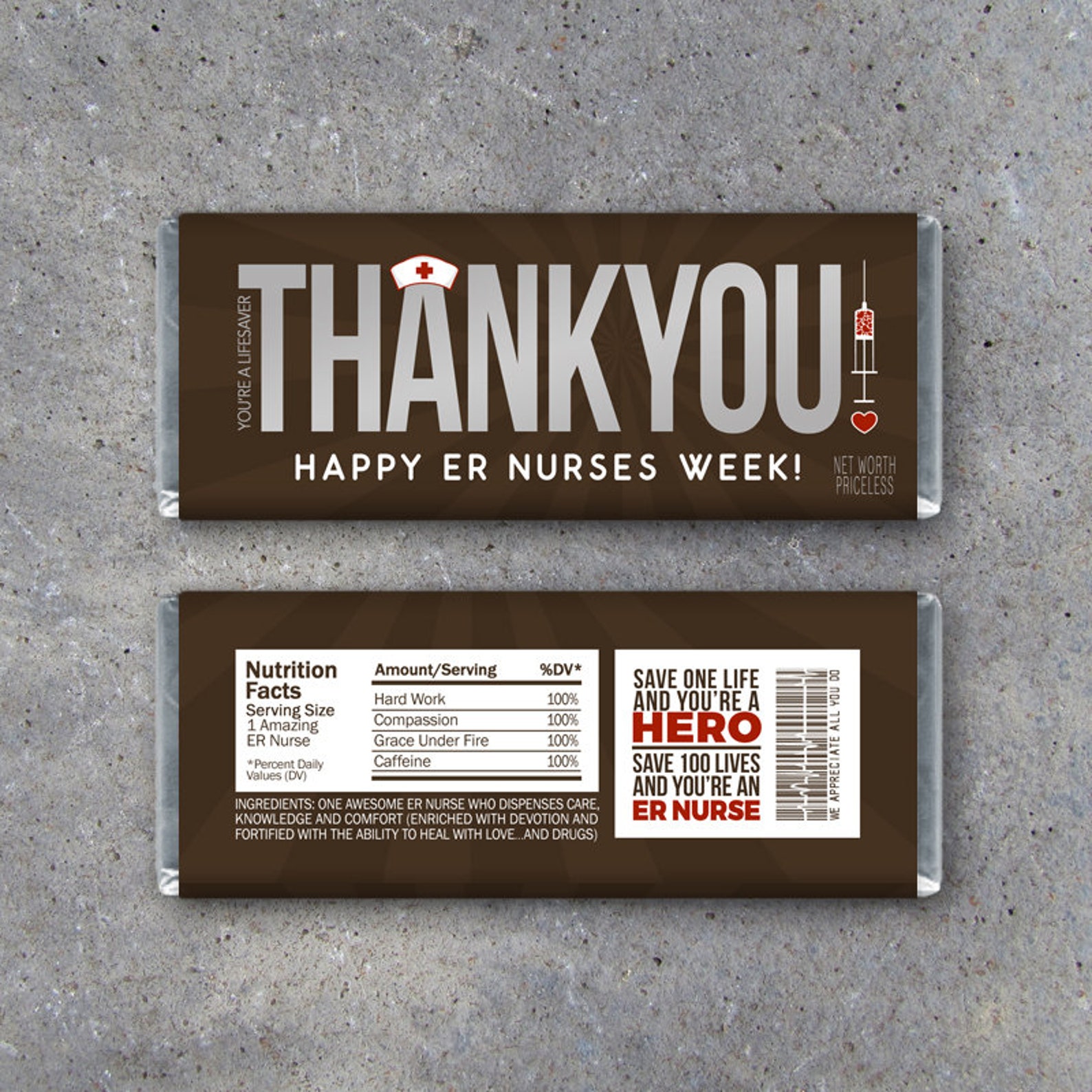 ER Nurse Appreciation Gift Printable Thank You Candy Bar Etsy