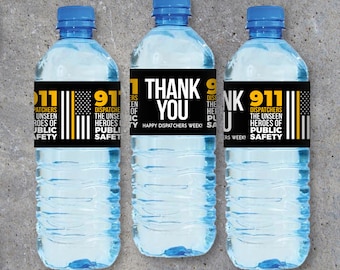 911 DISPATCHER APPRECIATION GIFT – Printable "Thank You" Water Bottle Labels Download – National Public Safety Telecommunications Week Gift