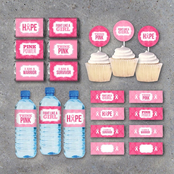 Breast Cancer Awareness Collection - Printable instant download candy wrappers, water bottle labels, tags, cupcake toppers & treat toppers Il_570xn