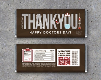 DOCTOR APPRECIATION GIFT – Printable "Thank You" Candy Bar Wrappers Instant Download – Happy Doctors Day Gift – Physician Thank You Gift