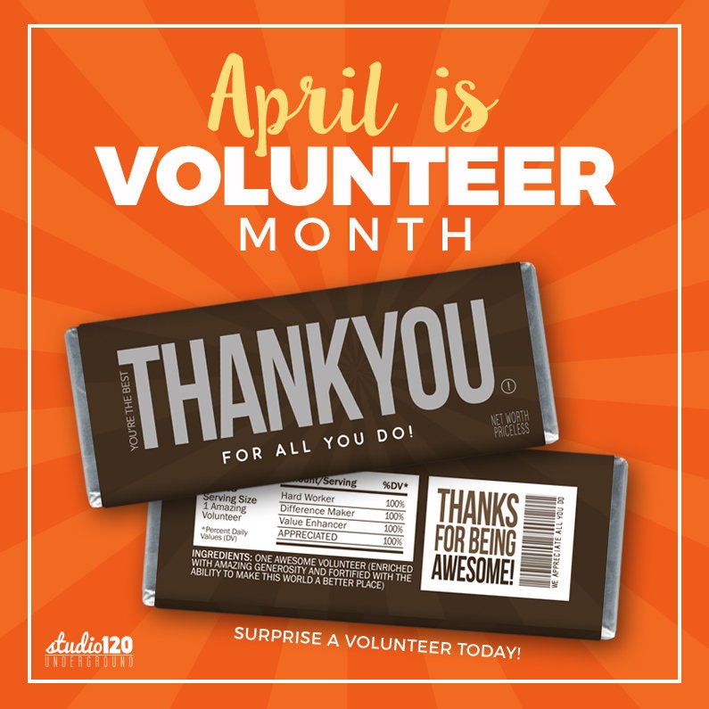VOLUNTEER APPRECIATION GIFT – Printable "Thank You" Candy Bar Wrappers ...