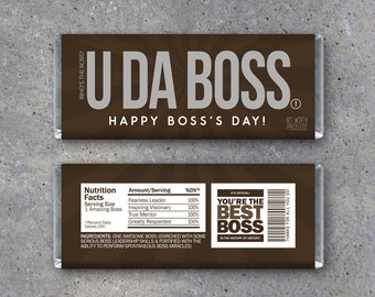 Boss's Day Gift – Printable Happy Bosses Day Candy Bar Wrapper – Funny Boss Gift – Instant Download Bosses Day Card + BONUS Generic Version